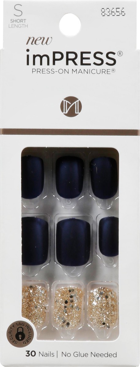 slide 6 of 9, imPRESS KISS imPRESS Long-Lasting Short Square Press-On Nails, Matte Blue Glitter, 30 Pieces, 28 ct