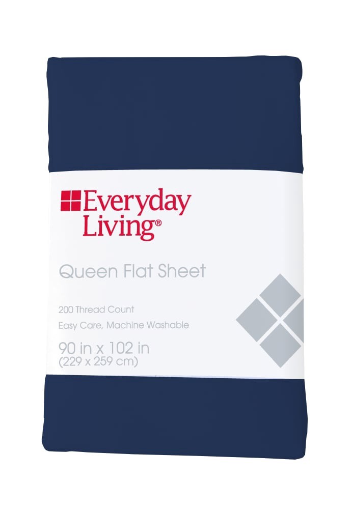 slide 2 of 2, Everyday Living Cotton/Polyester 200 Thread Count Flat Sheet - Estate Blue, Queen Size
