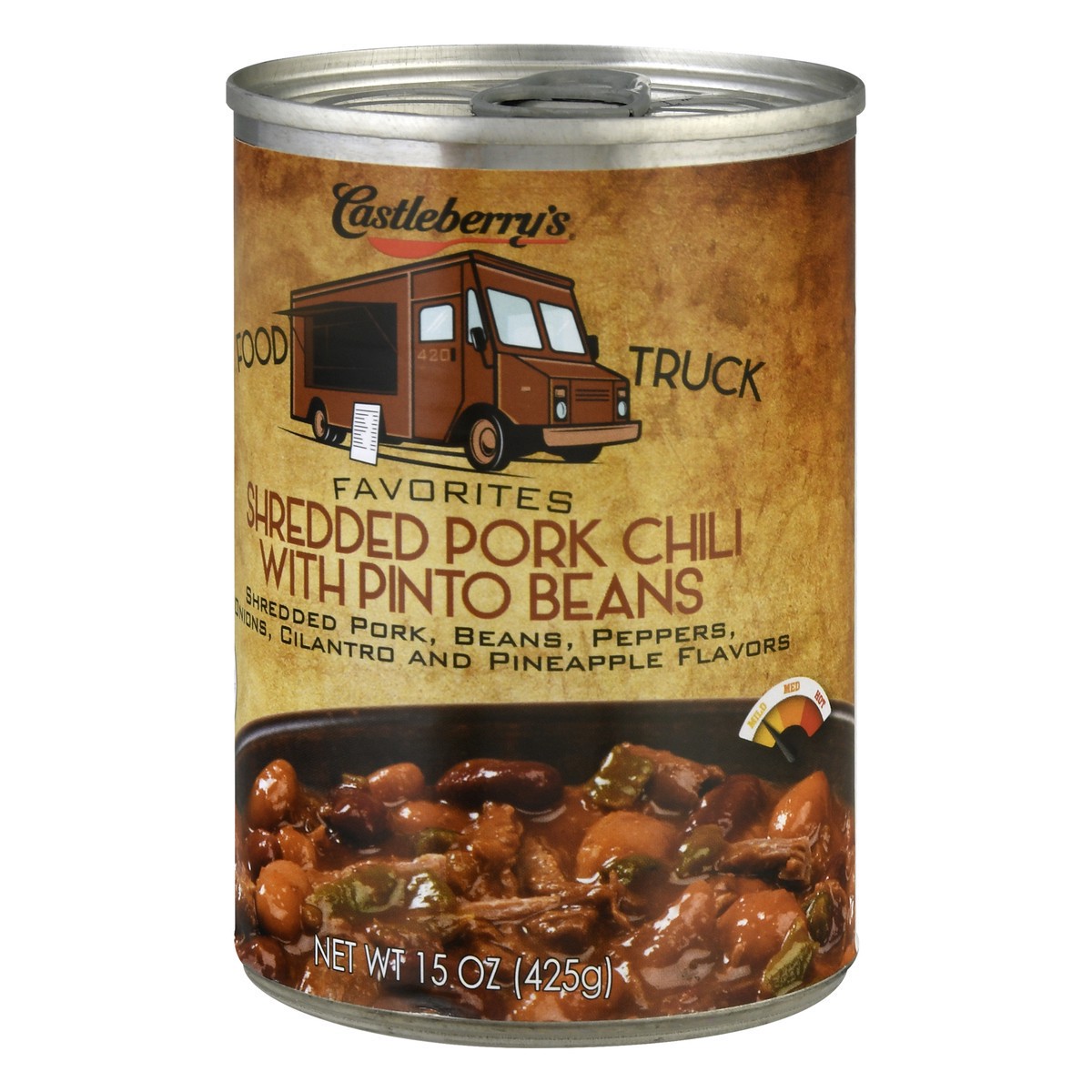 slide 3 of 9, Castleberry's Mild With Pinto Beans Shredded Pork Chili, 15.0 oz