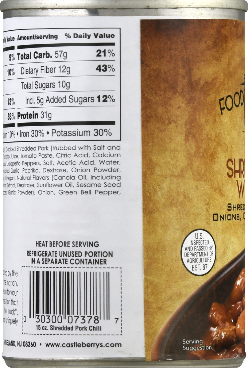 slide 7 of 9, Castleberry's Mild With Pinto Beans Shredded Pork Chili, 15.0 oz