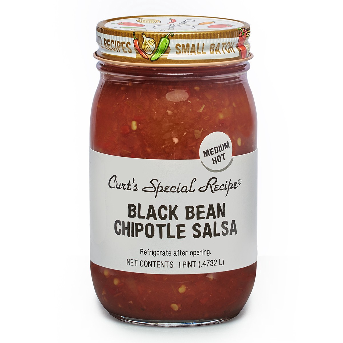 slide 1 of 1, Curt's Special Recipe Black Bean Chipotle Salsa Medium Hot, 1 pint