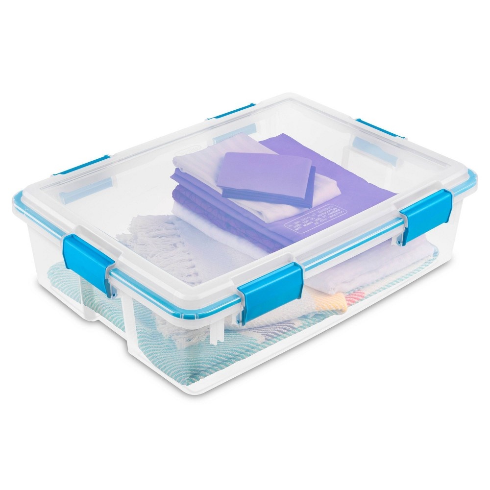 slide 4 of 7, Sterilite Gasket Box Clear with Blue Latches, 37 qt