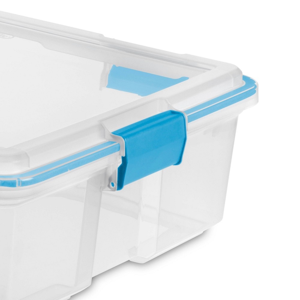 slide 7 of 7, Sterilite Gasket Box Clear with Blue Latches, 37 qt