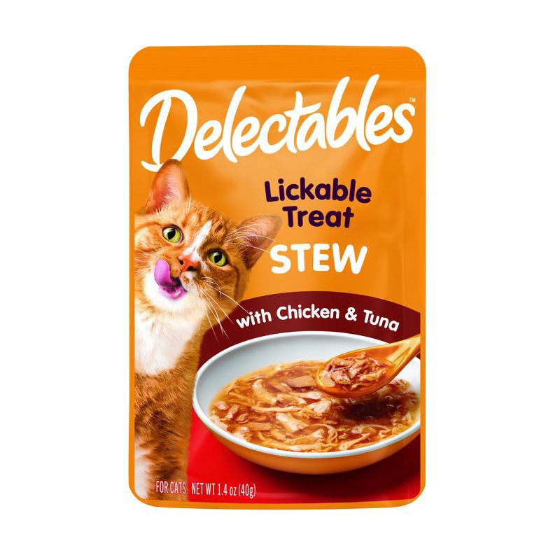 slide 1 of 9, Delectables Stew Lickable Treats with Chicken & Tuna 1.4 oz, 1.4 oz