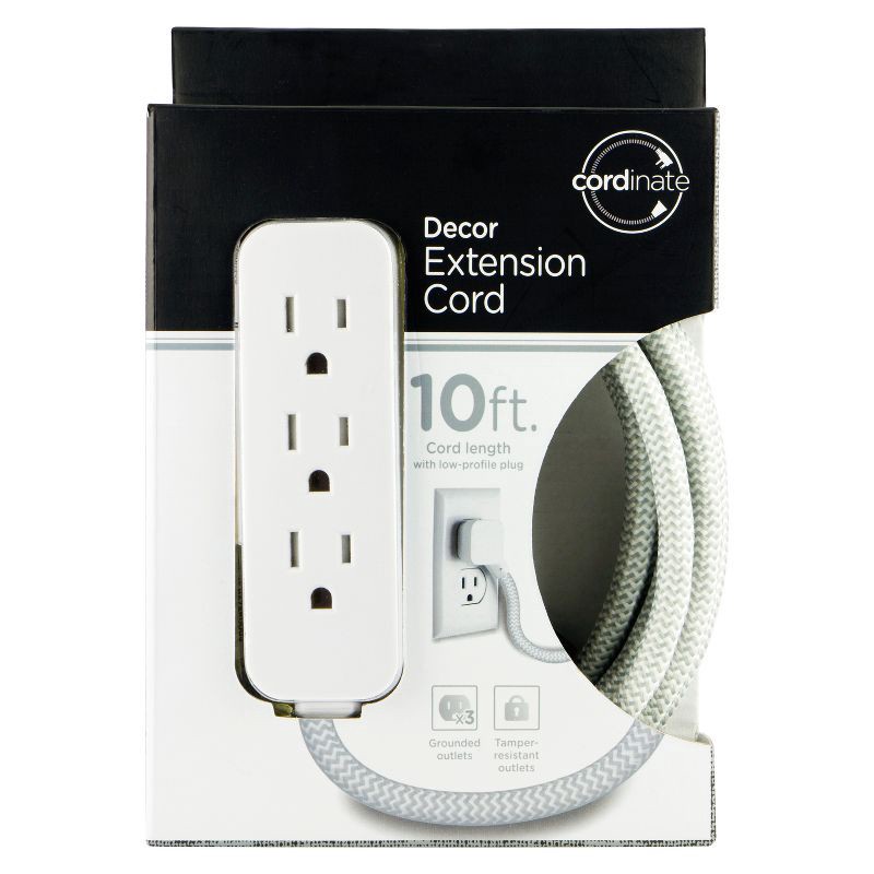 Cordinate 10' Outlet Extension Cord Gray/White