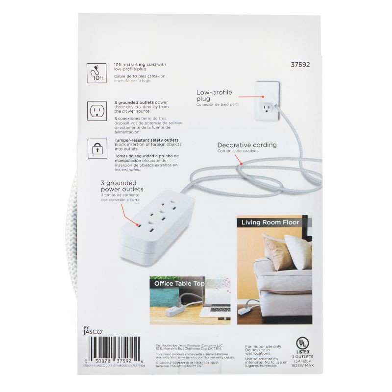 slide 4 of 5, Cordinate 10' Outlet Extension Cord Gray/White, 1 ct