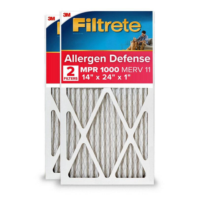 slide 1 of 8, Filtrete 14x24x1 2pk Allergen Defense Air Filter 1000 MPR: MERV 11, Electrostatic, Captures Dust & Pollen, Furnace Compatible, 2 ct