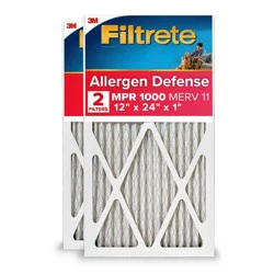 Filtrete 12x24x1 2pk Allergen Defense Air Filter 1000 MPR: MERV 11 Electrostatic Furnace Filter, Captures Dust & Pollen