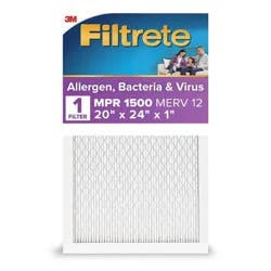 Filtrete 20x24x1 Allergen Bacteria and Virus Air Filter 1500 MPR: Electrostatic Furnace Filter, MERV 12, Captures Dust & Smoke
