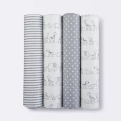 Flannel Baby Blankets Two by Two 4pk - Cloud Island Gray