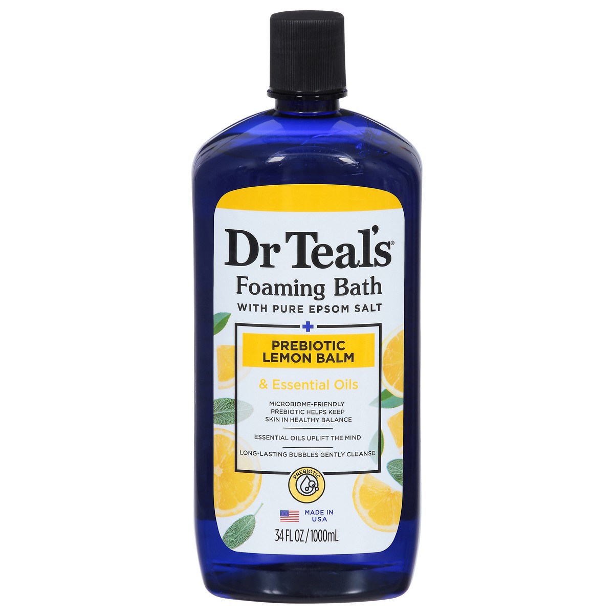 slide 1 of 1, Dr. Teal's Prebiotic Prebiotic Lemon Balm Foaming Bath with Pure Epsom Salt 34 fl oz, 34 fl oz