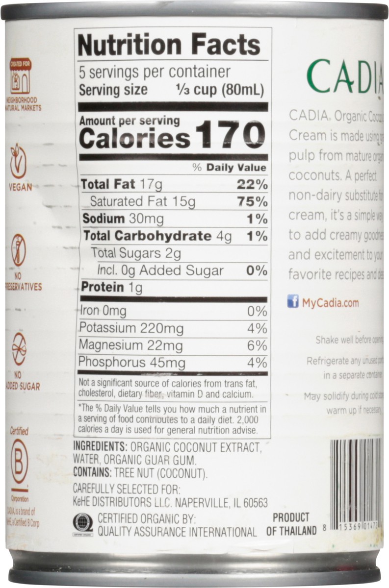 slide 9 of 13, Cadia Organic Unsweetened Coconut Cream 13.5 fl oz, 13.5 fl oz