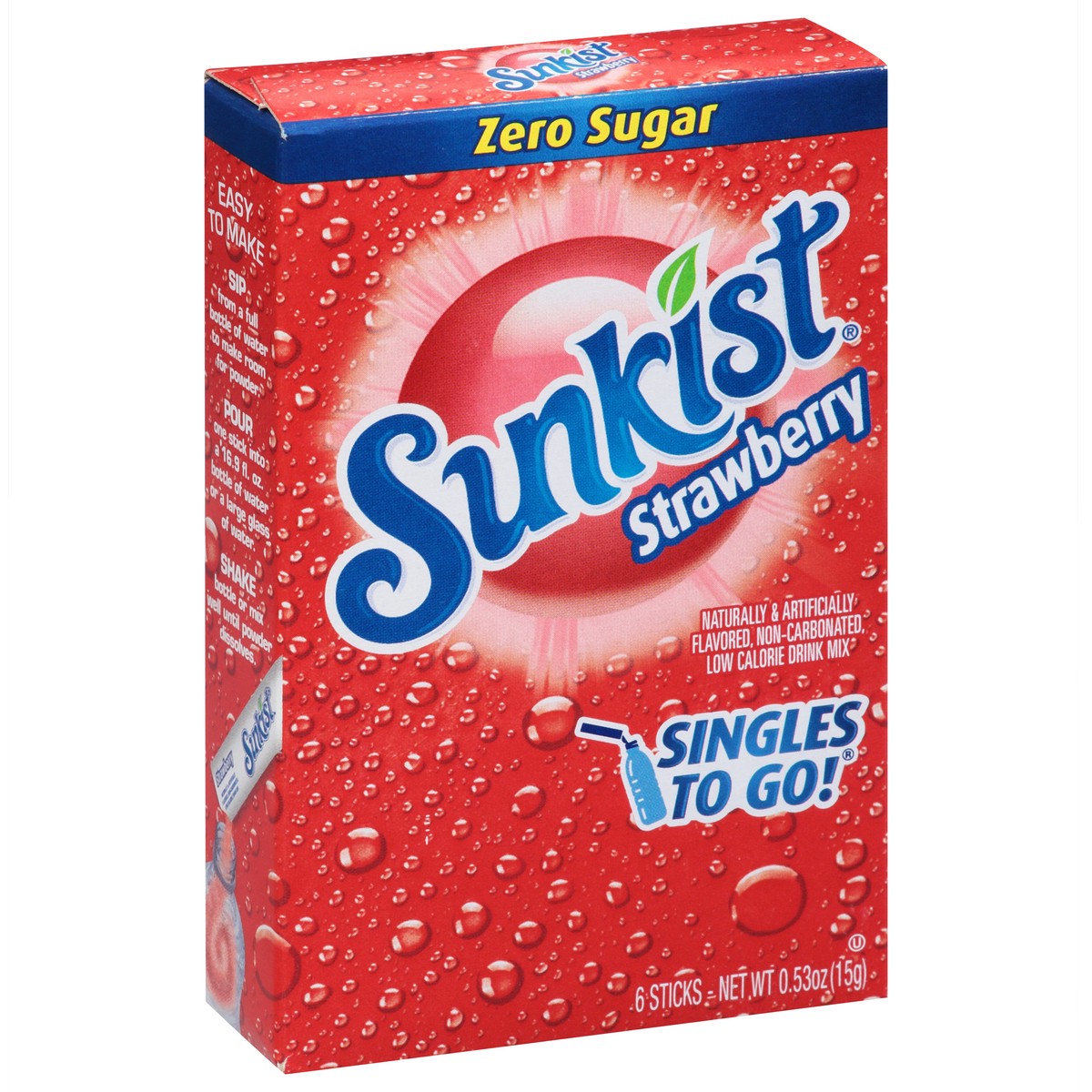 slide 5 of 9, Sunkist Singles to Go! Zero Sugar Strawberry Drink Mix 6 Sticks - 6 ct, 6 ct