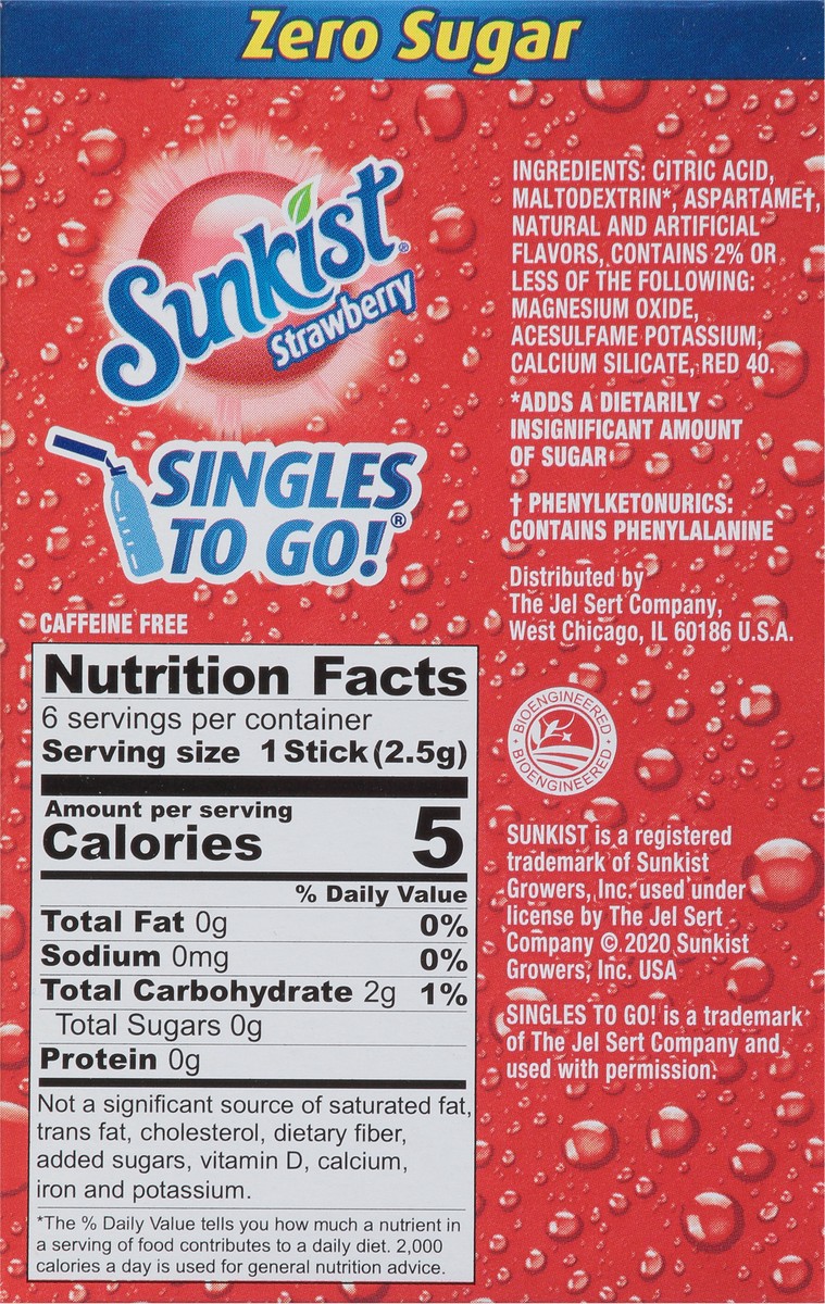 slide 6 of 9, Sunkist Singles to Go! Zero Sugar Strawberry Drink Mix 6 Sticks - 6 ct, 6 ct