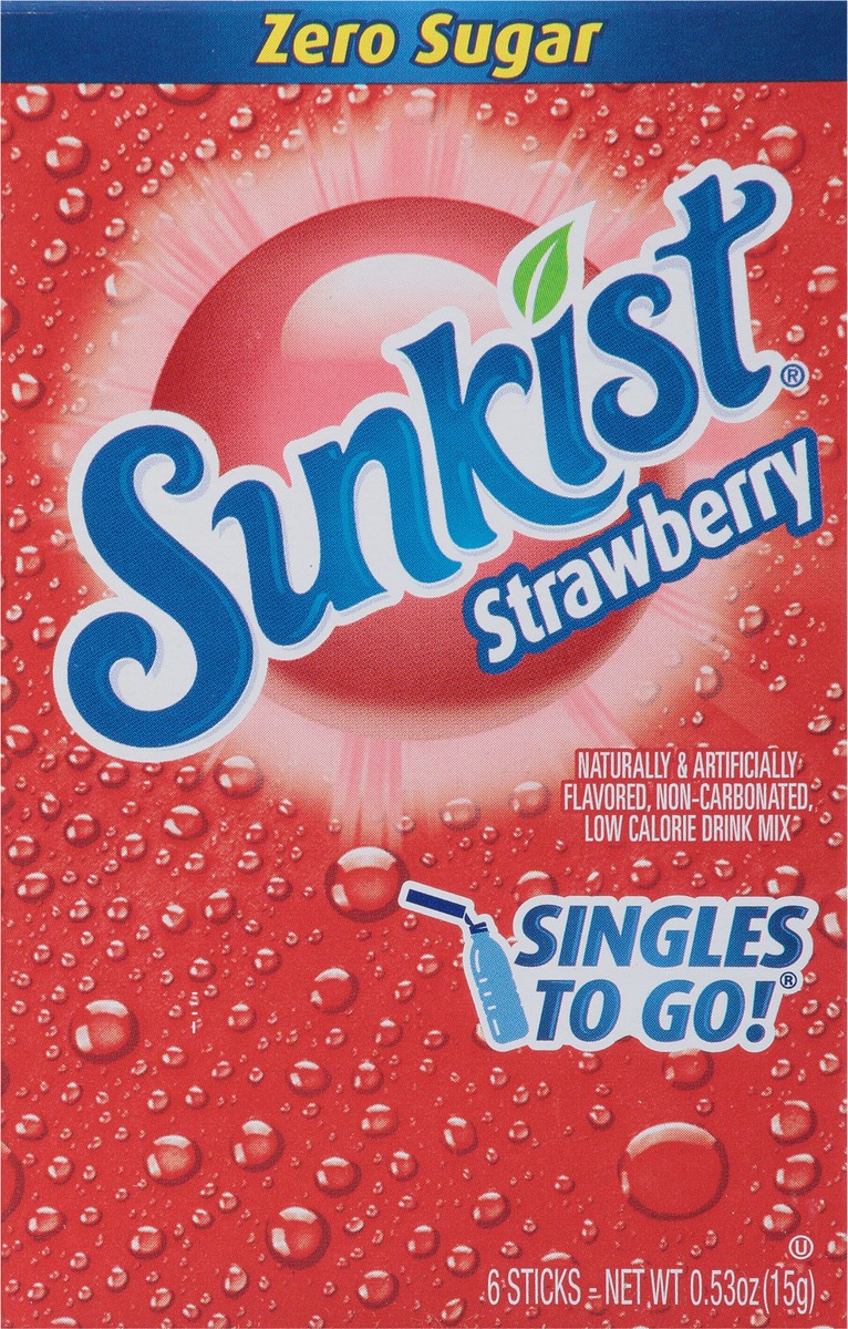 slide 8 of 9, Sunkist Singles to Go! Zero Sugar Strawberry Drink Mix 6 Sticks - 6 ct, 6 ct