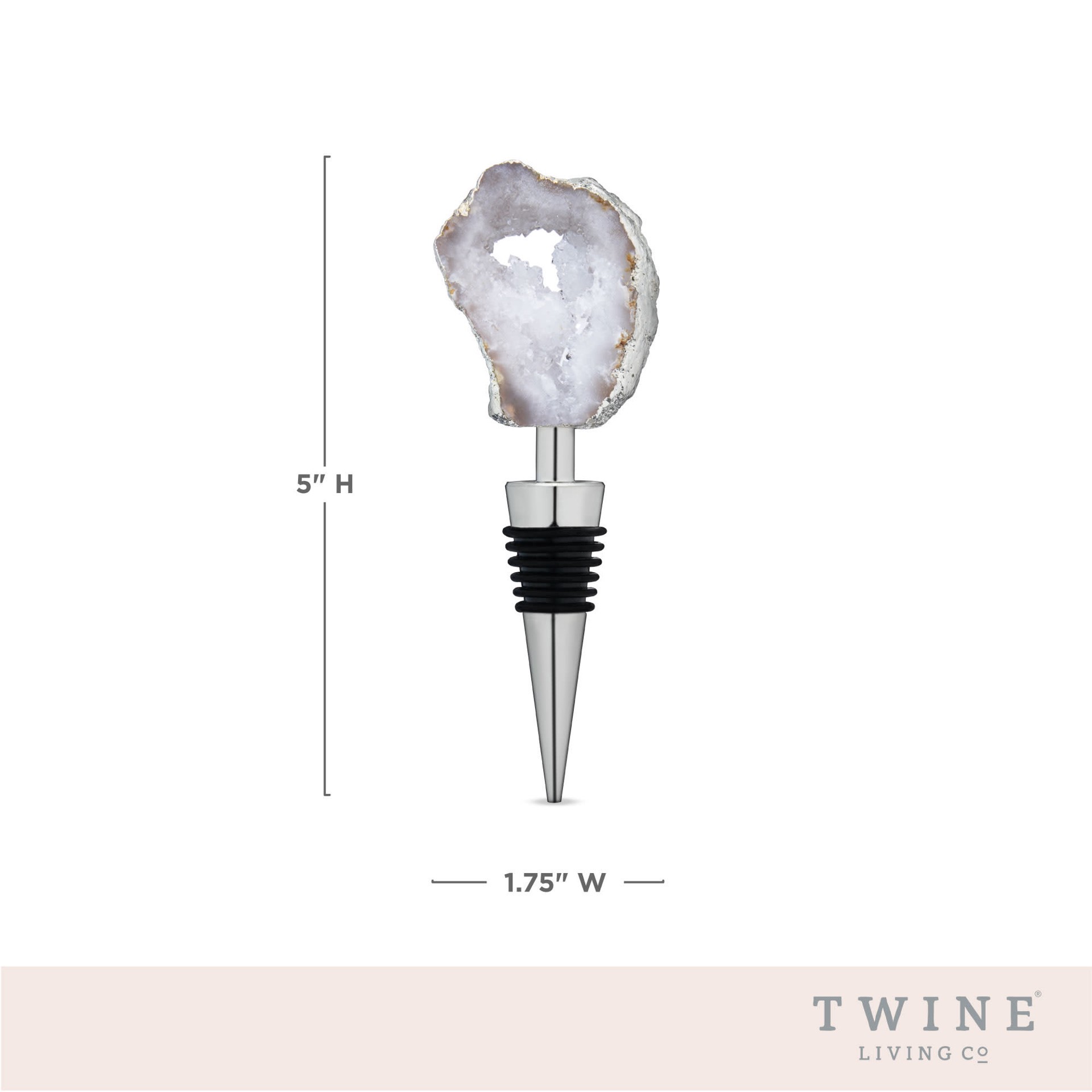 slide 3 of 5, Twine White Geode Bottle Stopper, Crystal Wine Bottle Stopper, Fits Standard Wine Bottles, Geode, Stainless Steel, Silicone, Set of 1, 1 ct