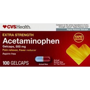 slide 1 of 1, Cvs Health Extra Strength Acetaminophen Pain Reliever & Fever Reducer 500 Mg Gelcaps, 100 Ct, 1 ct