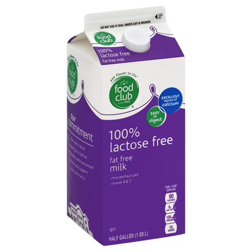 slide 1 of 1, Food Club 100% Lactose Free Fat Free Milk, 64 oz