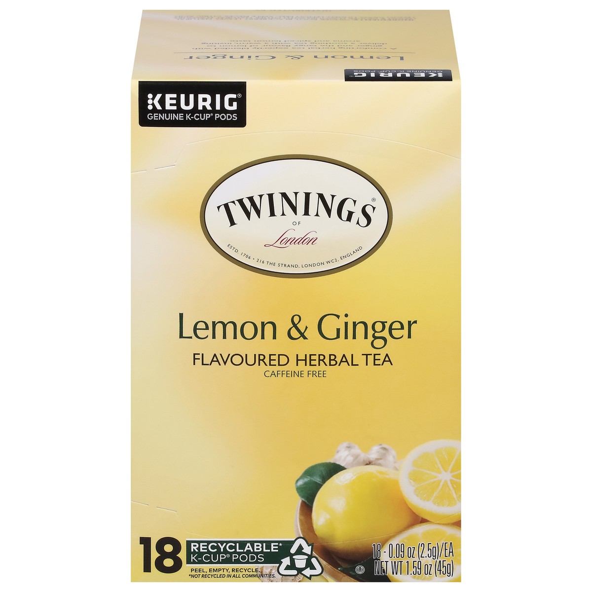 slide 1 of 9, Twinings Lemon & Ginger Herbal Tea K-Cup Pods - 18 ct, 18 ct