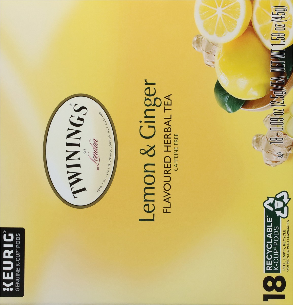 slide 5 of 9, Twinings Lemon & Ginger Herbal Tea K-Cup Pods - 18 ct, 18 ct