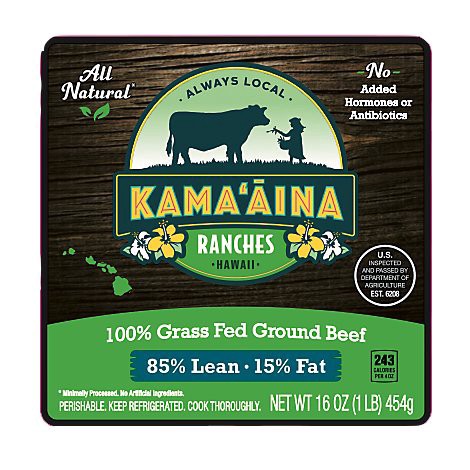 slide 1 of 1, Kama'aina Ranches Ground Beef Brick 85/15 Grass Fed 16 Oz - 16 OZ, 16 oz