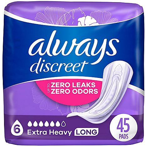 slide 1 of 1, Always Discreet Ex Hvy Long Pads - 45 Ct, 45 ct