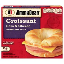 Jimmy Dean Croissant Breakfast Sandwiches with Ham and Cheese, Frozen, 4 Count