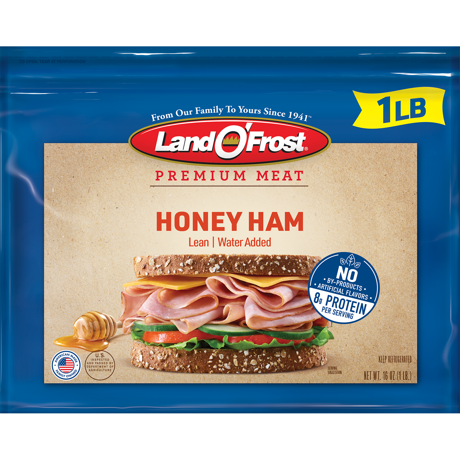 slide 1 of 1, Land O' Frost Premium Lunch Meat Honey Ham 1 lb, 16 oz
