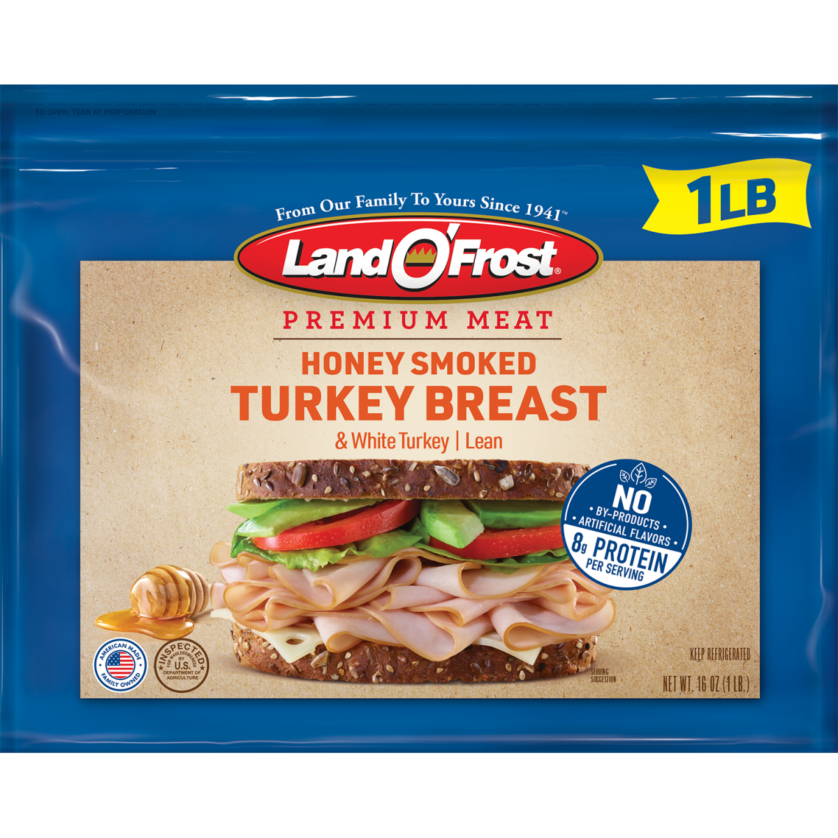 slide 1 of 1, LAND O FROST Land O'Frost Premium Lunchmeat Sliced Smoked Honey Turkey, 16 oz