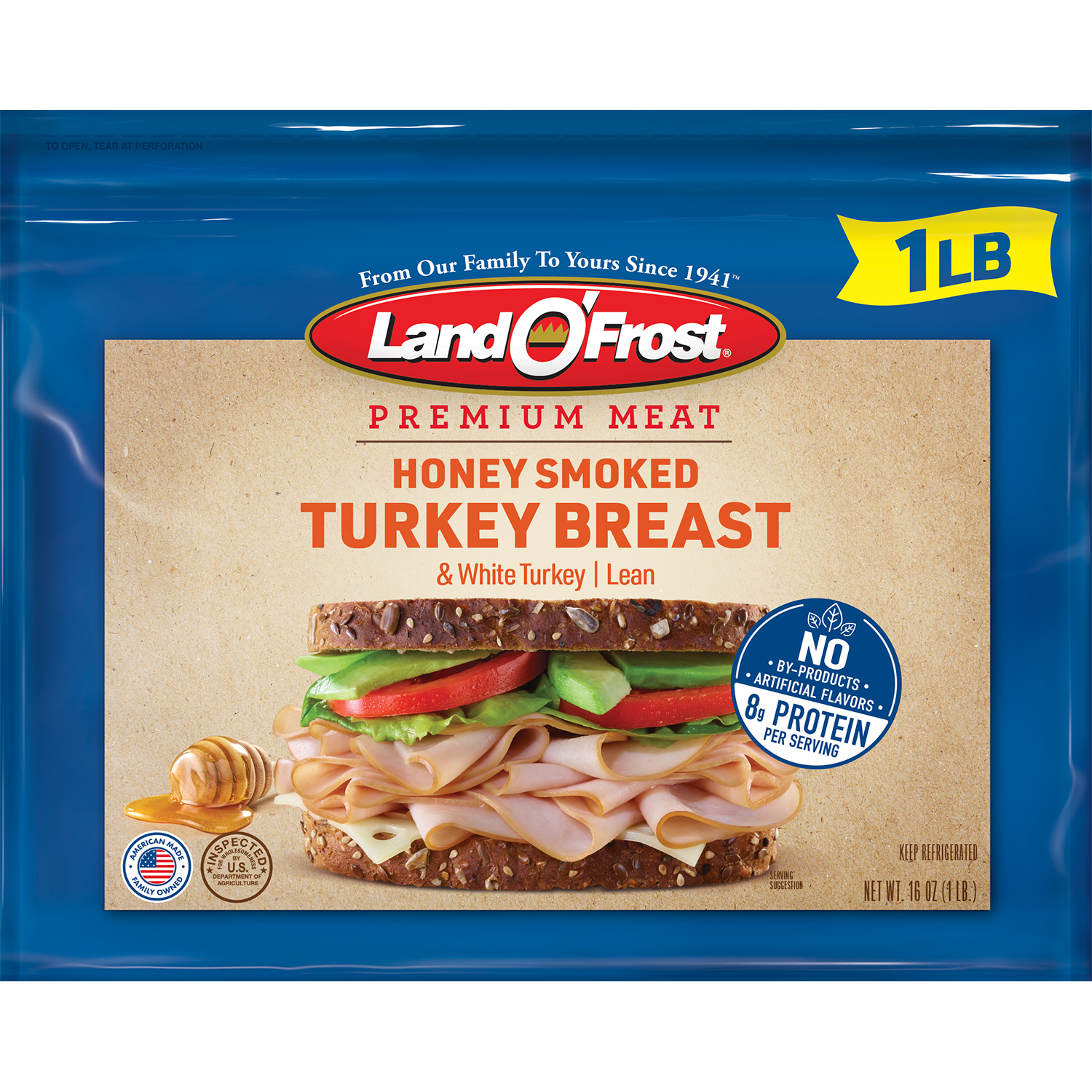 slide 1 of 1, Land O' Frost Premium Lunch Meat Honey Smoked Turkey Breast 1 lb, 16 oz