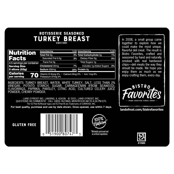 slide 2 of 5, Land O' Frost Bistro Favorites Lunch Meat Rotisserie Seasoned Turkey Breast 8 oz, 8 oz