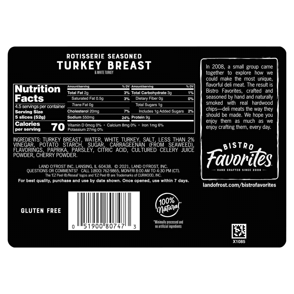 slide 3 of 5, Land O' Frost Bistro Favorites Lunch Meat Rotisserie Seasoned Turkey Breast 8 oz, 8 oz