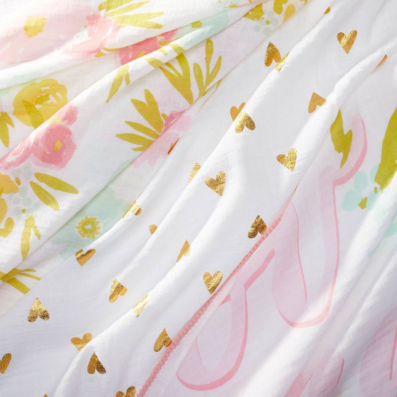 slide 3 of 4, Flora Muslin Swaddle Blankets - Pink- 3pk - Cloud Island™, 3 ct