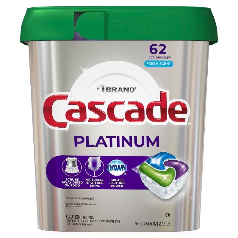 slide 13 of 15, Cascade Platinum ActionPacs Dishwasher Detergents - Fresh Scent - 62ct, 62 ct