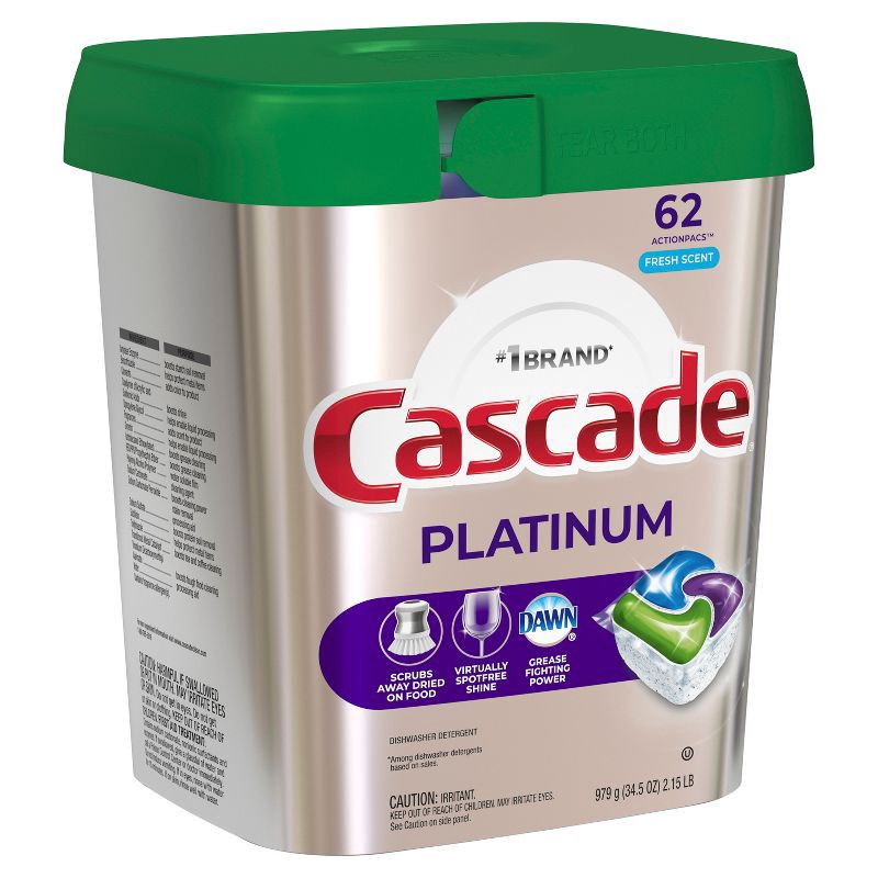 slide 7 of 15, Cascade Platinum ActionPacs Dishwasher Detergents - Fresh Scent - 62ct, 62 ct