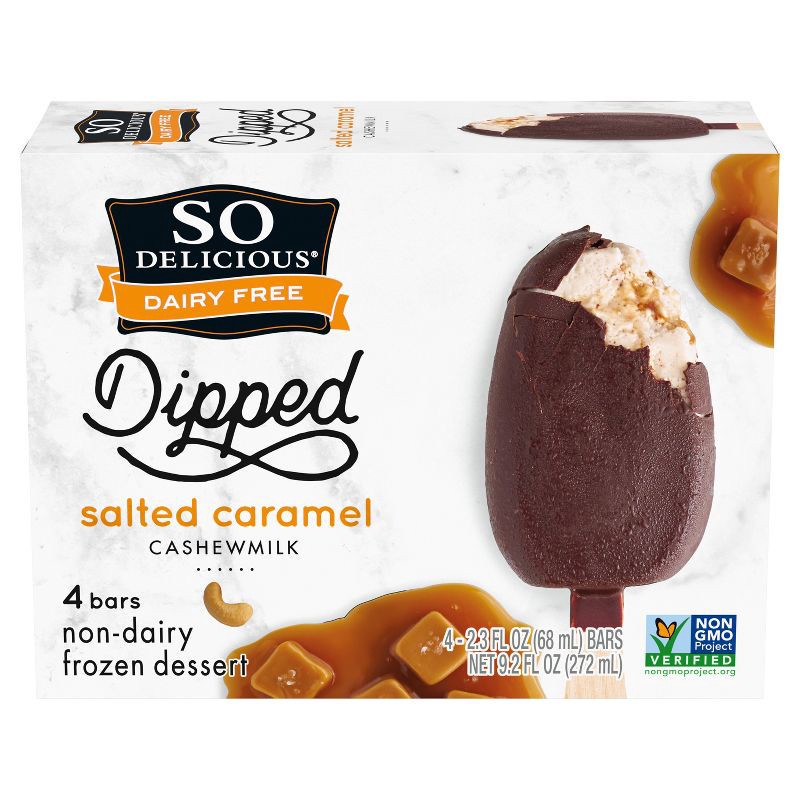 slide 6 of 7, So Delicious Dipped Salted Caramel Cashew Milk Non-Dairy Frozen Dessert Bar - 4ct/9.2 fl oz, 4 ct; 9.2 fl oz