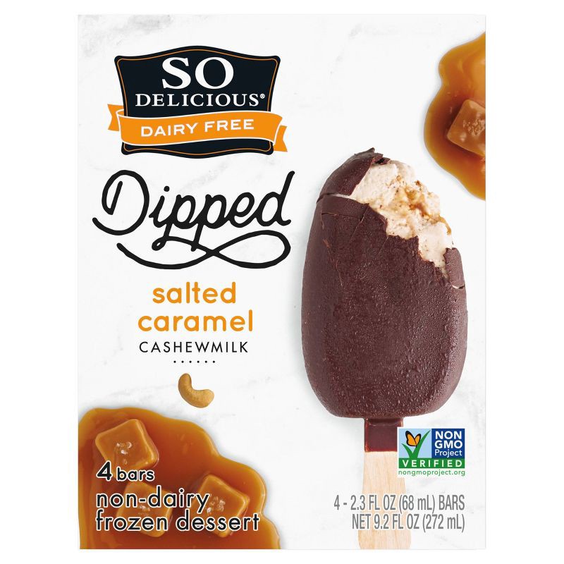 slide 7 of 7, So Delicious Dipped Salted Caramel Cashew Milk Non-Dairy Frozen Dessert Bar - 4ct/9.2 fl oz, 4 ct; 9.2 fl oz