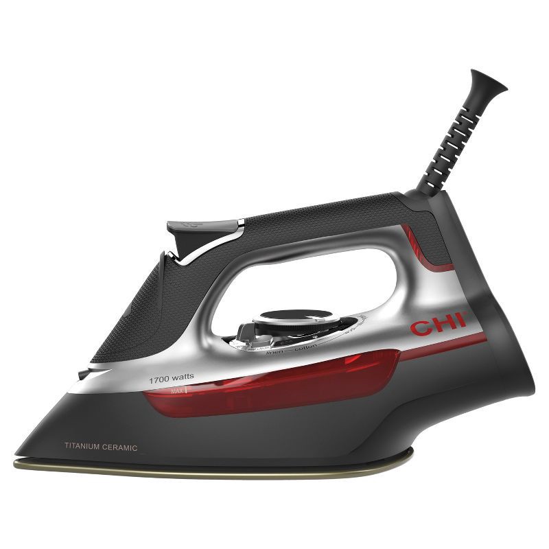 slide 2 of 7, CHI Steam Iron - Gray: 1700W Ceramic Titanium Soleplate, Automatic Shut-Off, Pivoting Cord, Steam Burst, 2-Year Warranty, 1 ct