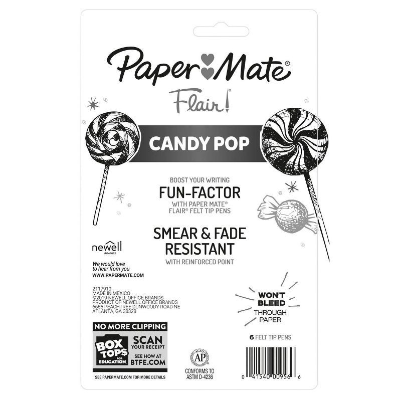 slide 10 of 13, Paper Mate Flair Candy Pop 6pk Felt Pens 0.7mm Medium Tip Multicolored: Papermate Colorful Pens for Journaling & Stationery, 6 ct
