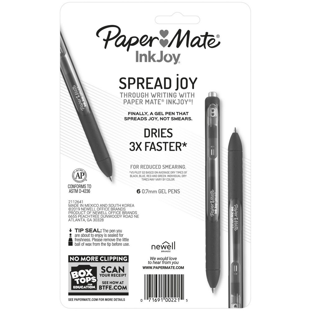 slide 5 of 5, Paper Mate Ink Joy 6pk Gel Pens 0.7mm Medium Tip Black, 6 ct