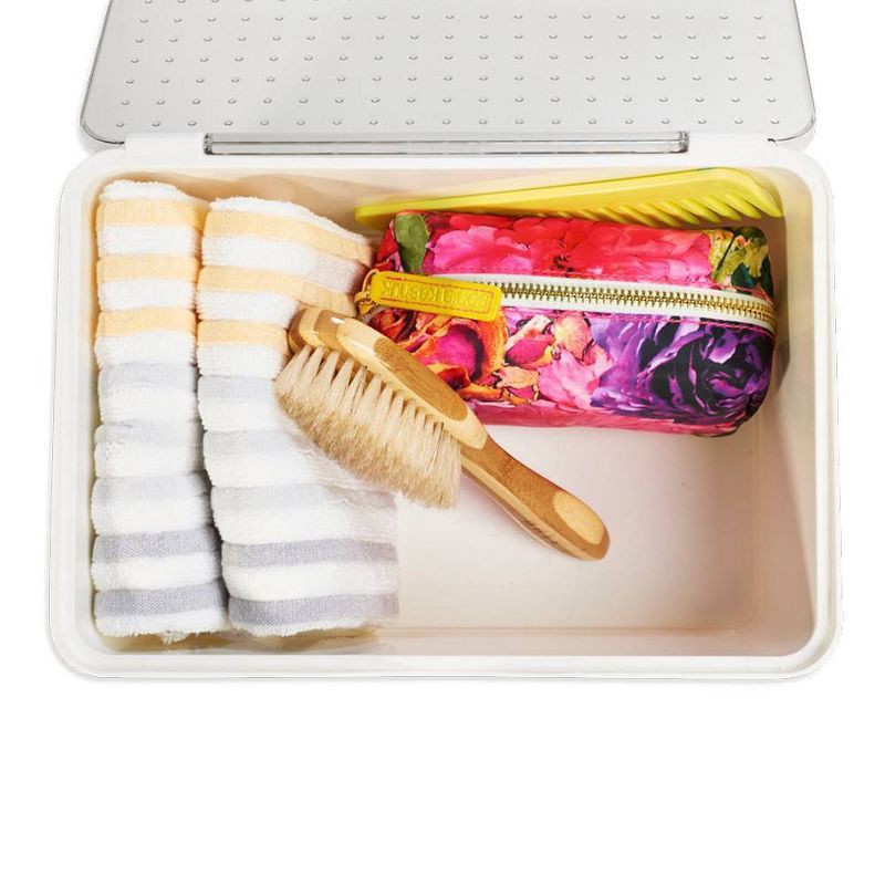 slide 3 of 8, Medium Stacking Bin with Lid Clear/White - Madesmart: Polypropylene Multi-Compartment, Hand Washable, 296.35 Volume, 1 ct