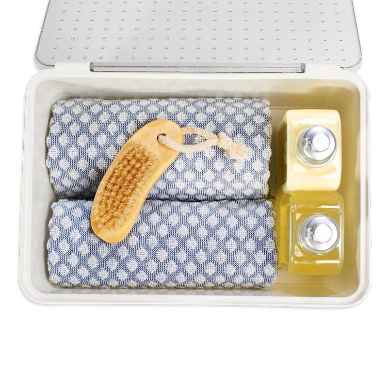 slide 4 of 8, Medium Stacking Bin with Lid Clear/White - Madesmart: Polypropylene Multi-Compartment, Hand Washable, 296.35 Volume, 1 ct