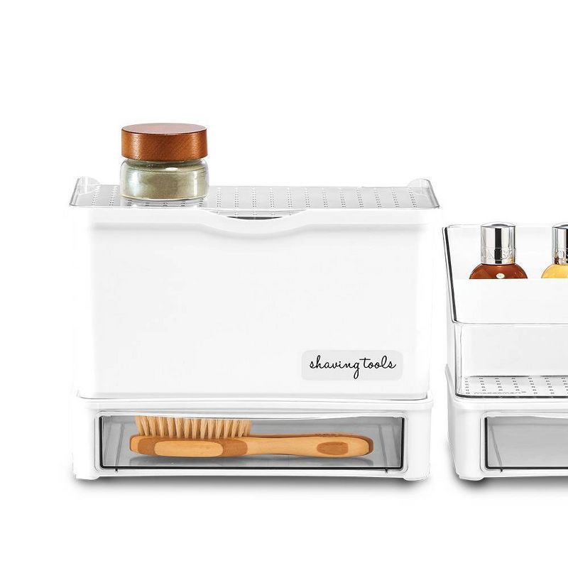 slide 5 of 8, Medium Stacking Bin with Lid Clear/White - Madesmart: Polypropylene Multi-Compartment, Hand Washable, 296.35 Volume, 1 ct