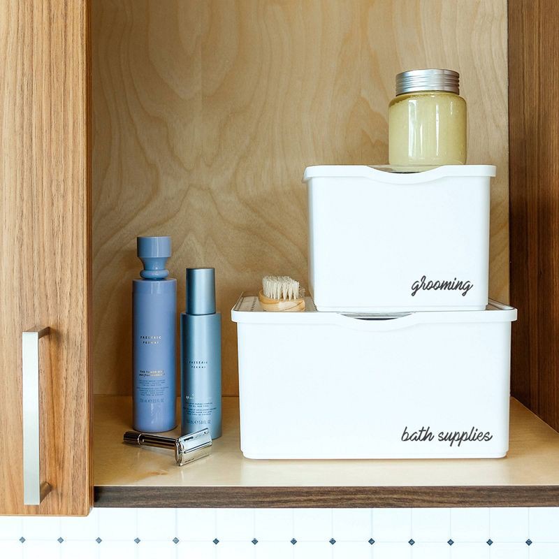 slide 6 of 8, Medium Stacking Bin with Lid Clear/White - Madesmart: Polypropylene Multi-Compartment, Hand Washable, 296.35 Volume, 1 ct