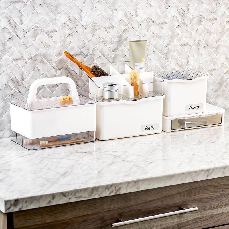 slide 7 of 8, Medium Stacking Bin with Lid Clear/White - Madesmart: Polypropylene Multi-Compartment, Hand Washable, 296.35 Volume, 1 ct