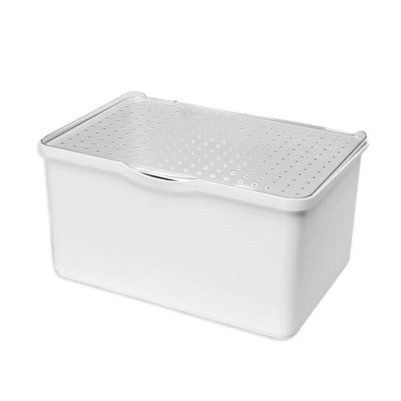 slide 1 of 8, Medium Stacking Bin with Lid Clear/White - Madesmart: Polypropylene Multi-Compartment, Hand Washable, 296.35 Volume, 1 ct