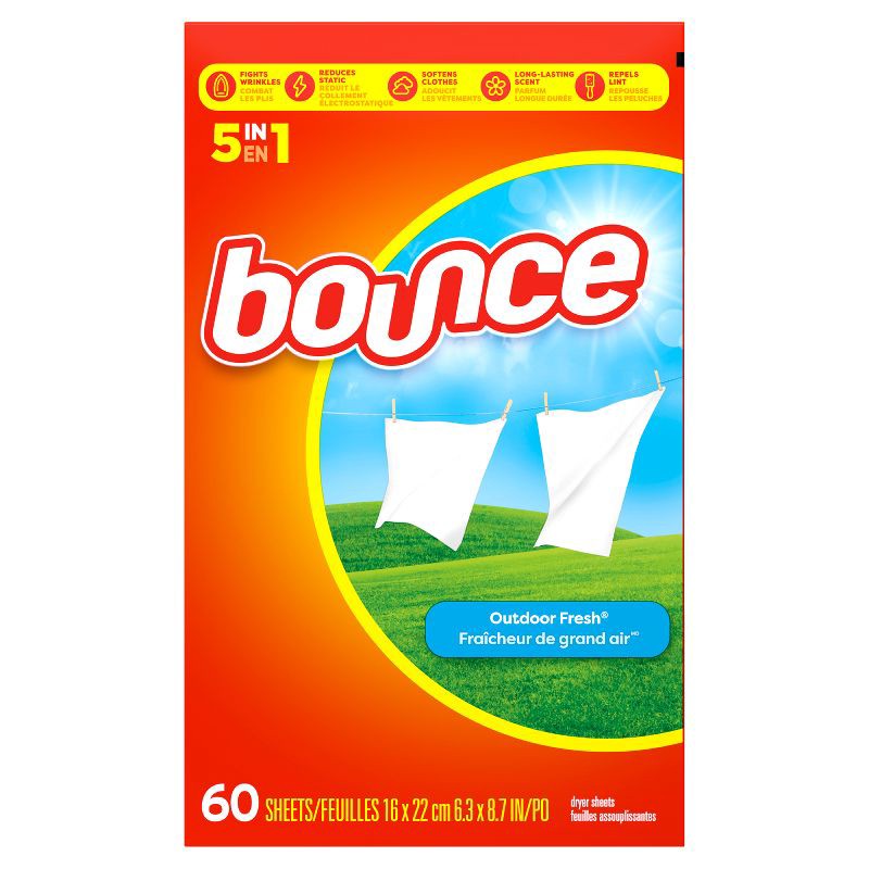 slide 9 of 9, Bounce Outdoor Fresh Fabric Softener Dryer Sheets - 60ct, 60 ct