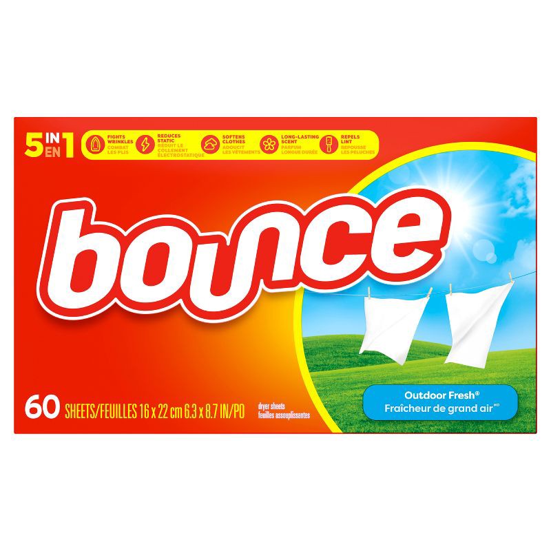 slide 1 of 9, Bounce Outdoor Fresh Fabric Softener Dryer Sheets - 60ct, 60 ct