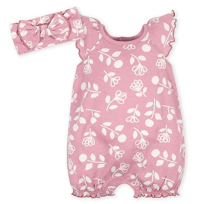 slide 1 of 6, Gerber Preemie Flowers Romper and Headband Set - Pink, 2 ct