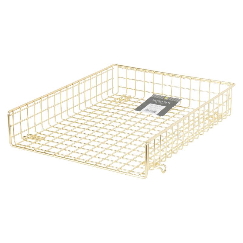 slide 2 of 4, Grid Wire Letter Tray Gold - Threshold™: Steel Desk Organizer for Office Supplies & Organization, 1 ct